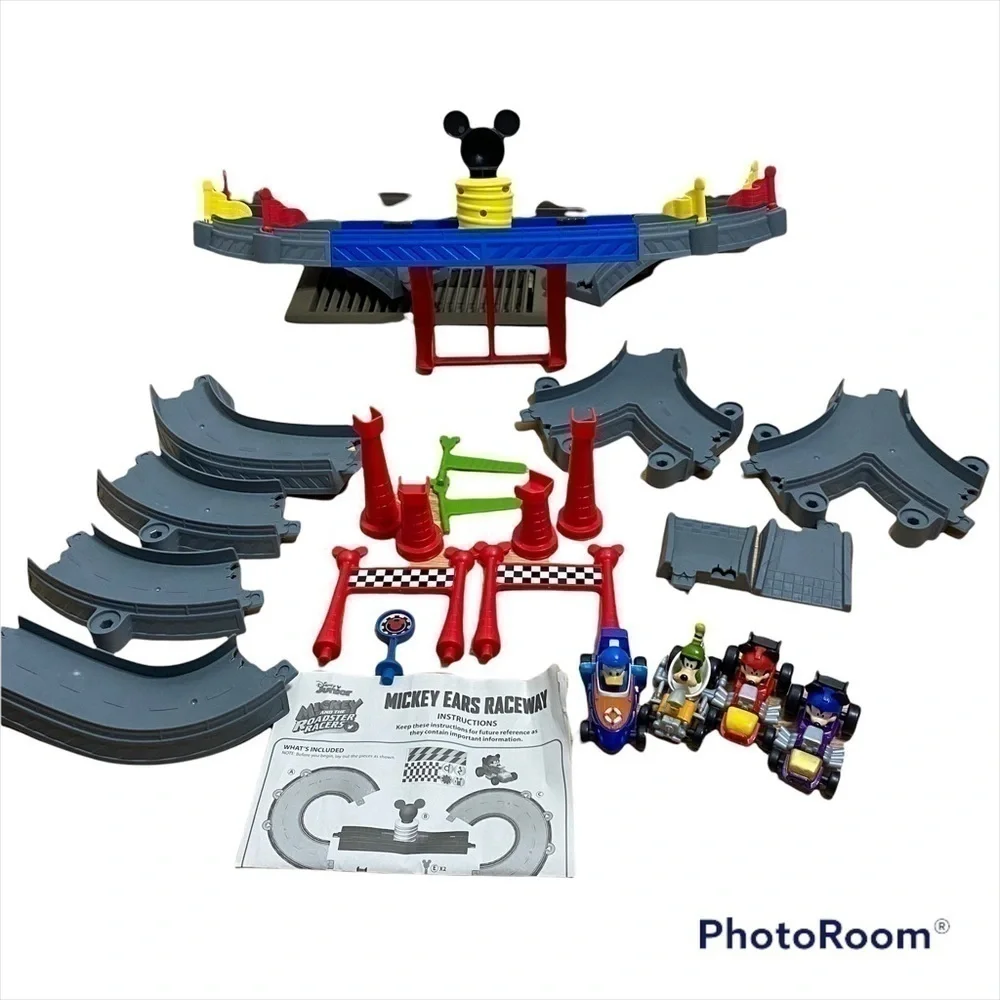 Mickey Ears Raceway W/ 3 Diecast Cars Goofy Mickey Mouse Donald Duck Play Set
